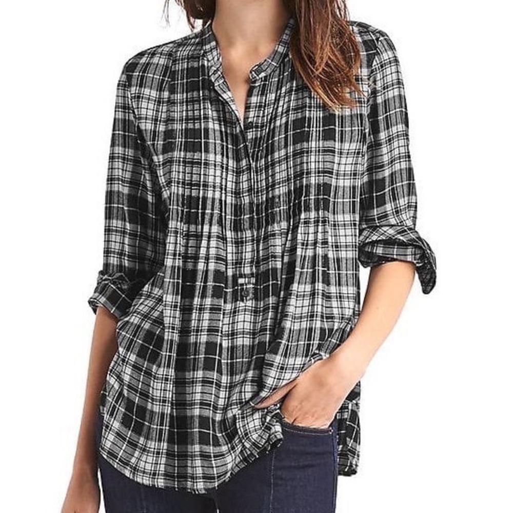 Calvin Klein Jeans Womens Black White Plaid Roll Top L Goth Grunge Punk Rock Emo